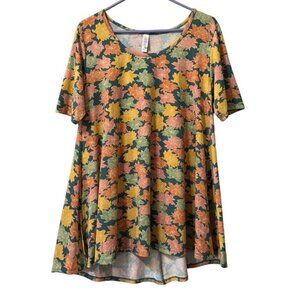 LuLaRoe WomenT Shirt Size Medium Floral Short Sleeve Hi Low Stretch‎ Fall Lounge